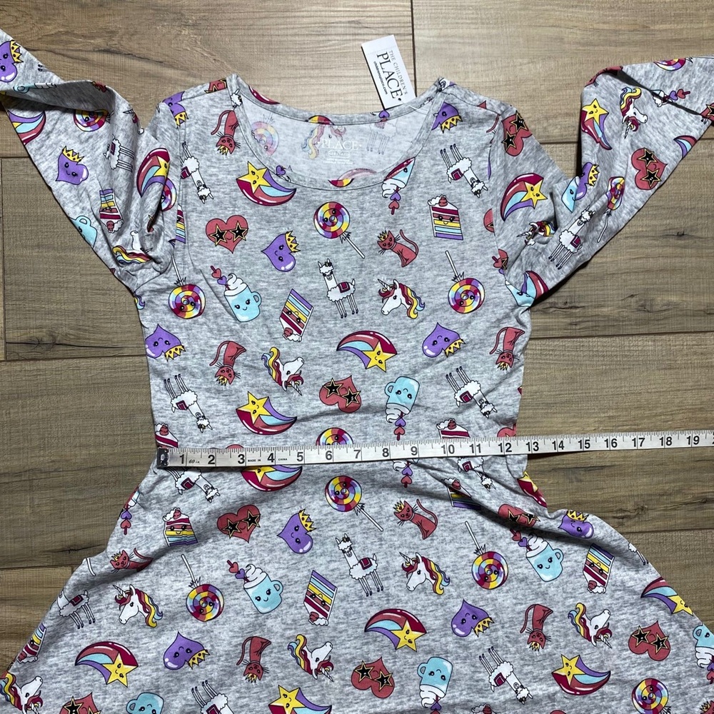 The Children's Place Girls Long Sleeve Printed  Skater Everyday Dress Large Gray - Picture 3 of 10